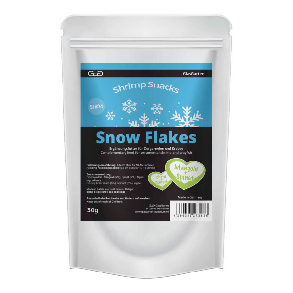GlasGarten – Shrimp Snacks Snow Flakes Mangold + Spinat