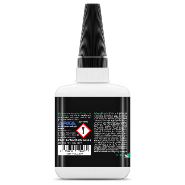 ARKA Plantscaper Liquid | Dünnflüssiger Sekundenkleber - 50g - Label Beschreibug inhalt