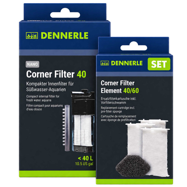 Dennerle Eckfilter Set - Corner Filter + 3x Nano Filterelement Ersatzkartusche