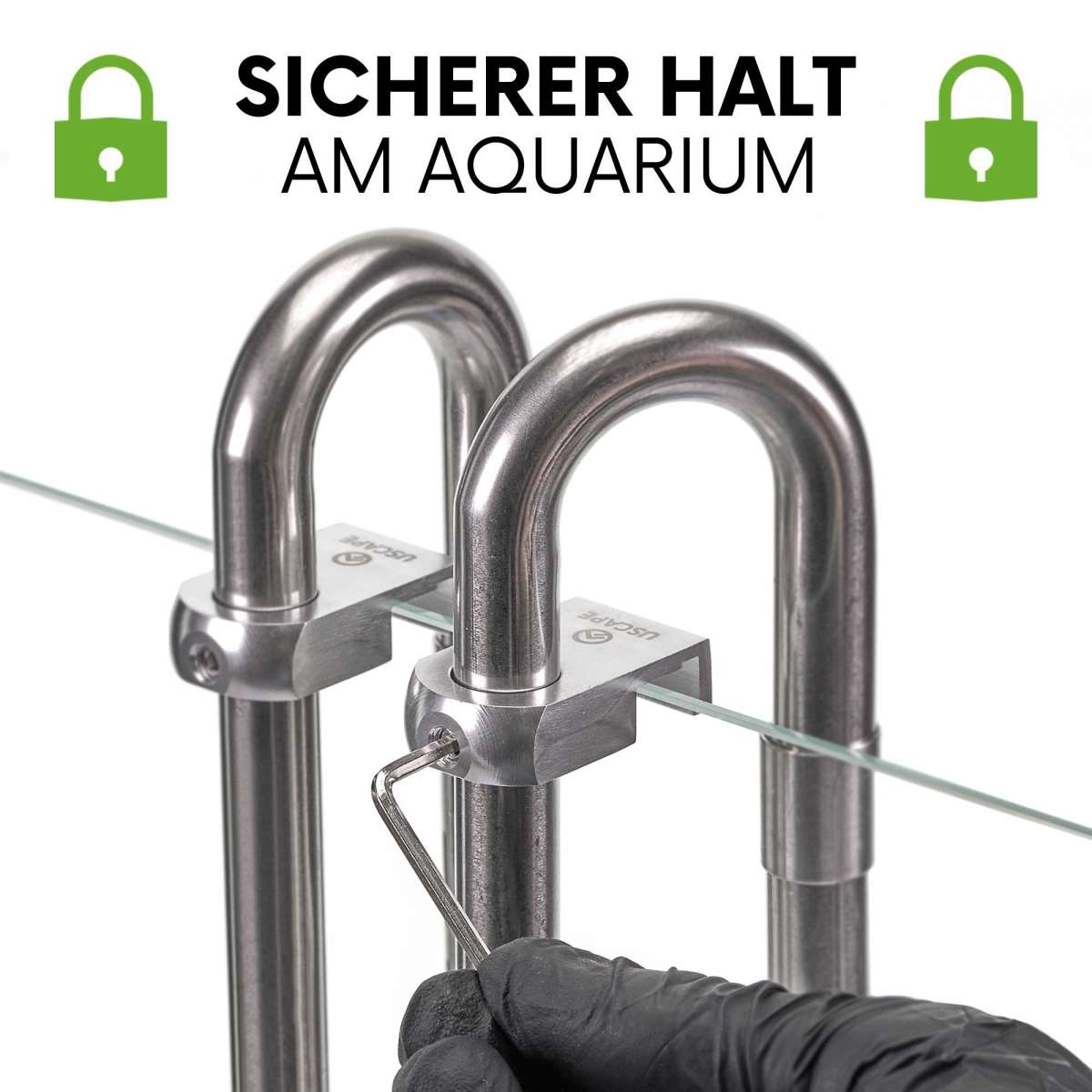 Q-Grow Aquarium Einlauf & Auslauf Edelstahl – Mit Oberflächenskimmer, Für 16/12 Mm Schläuche, Inkl. Halterungen