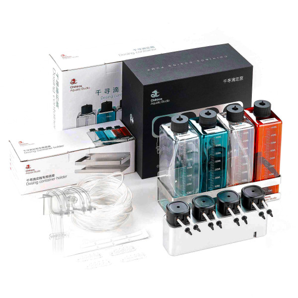 Chihiros Dosieranlage Komplettset | 4 Flaschen + Edelstahlkorb + Dosierschlauch Version 2